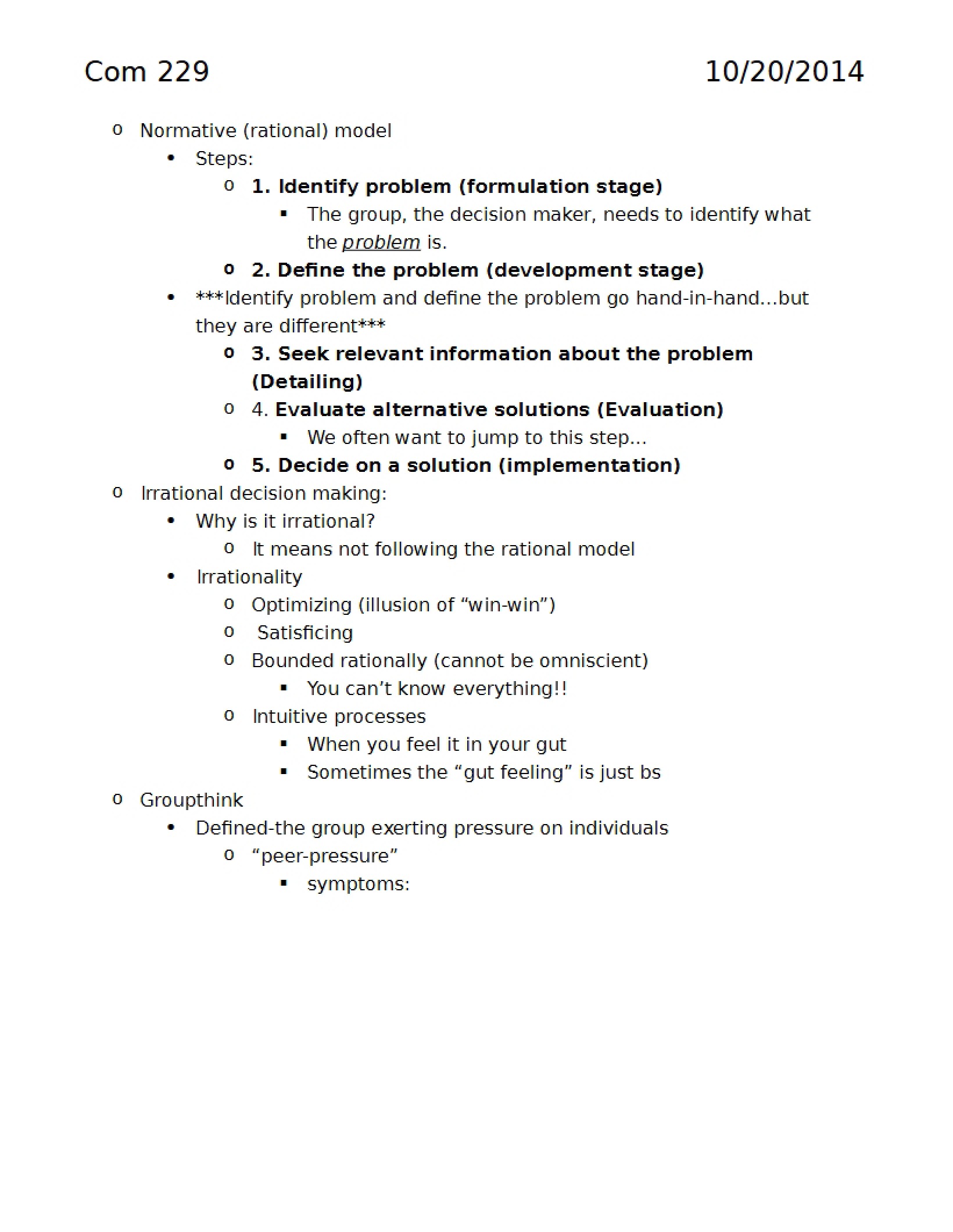 Notes from October 20 COM 229