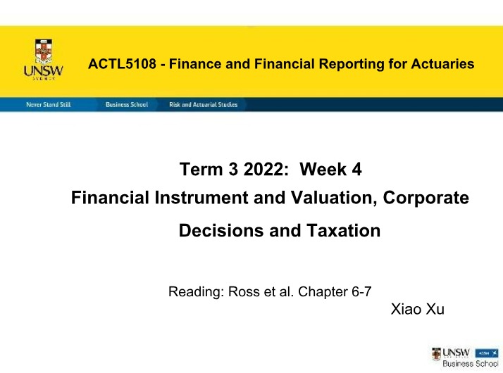 ACTL5108 - Week 4 - Valuation and Financial Instruments