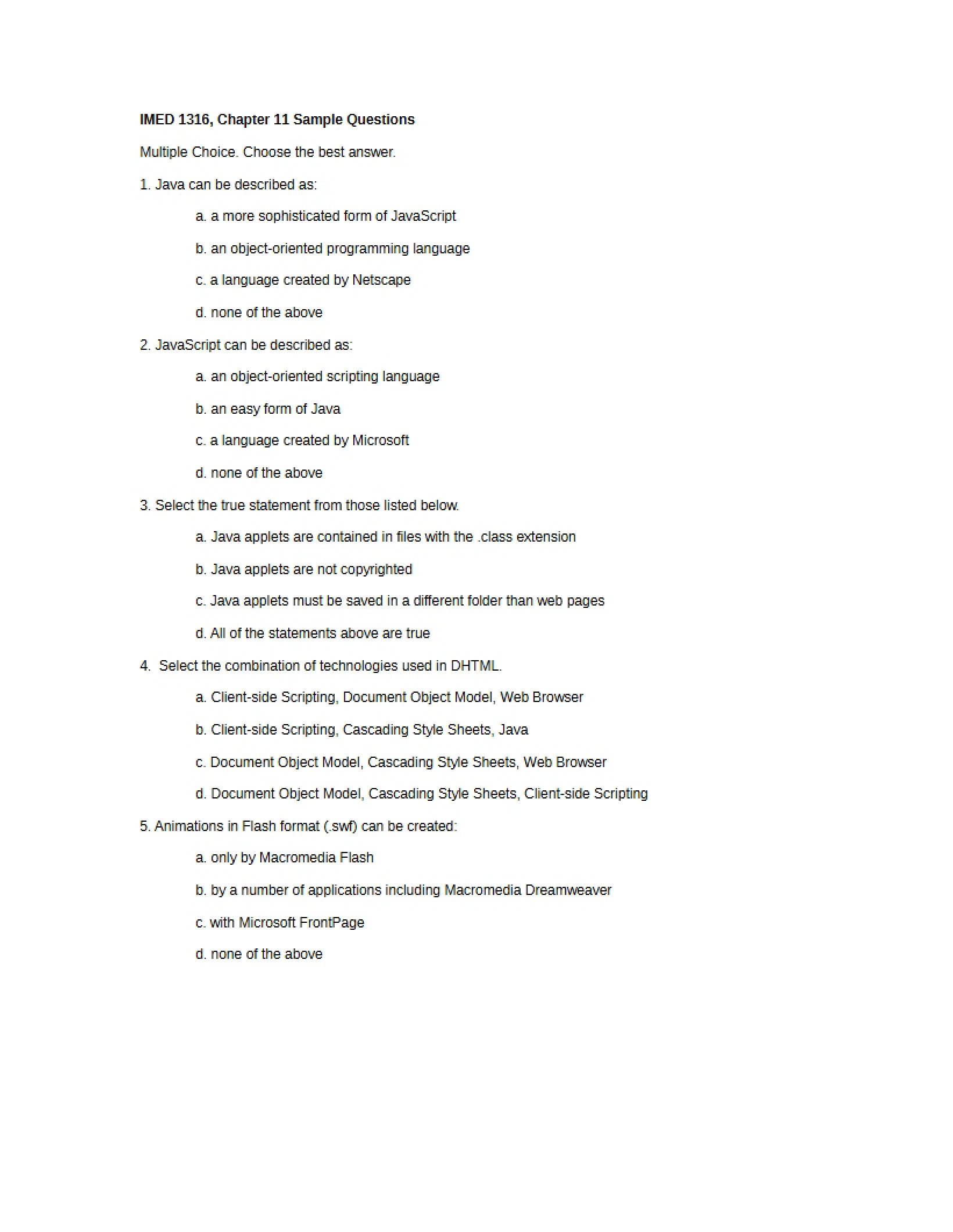 Sample Questions from Chapter Eleven