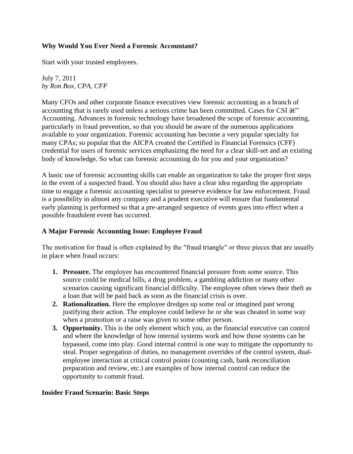Preventing Employee Fraud - Why You Need a Forensic Accountant