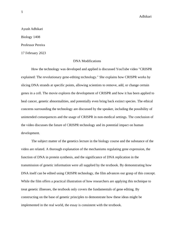 Essay on CRISPR Technology for Genetic Editing