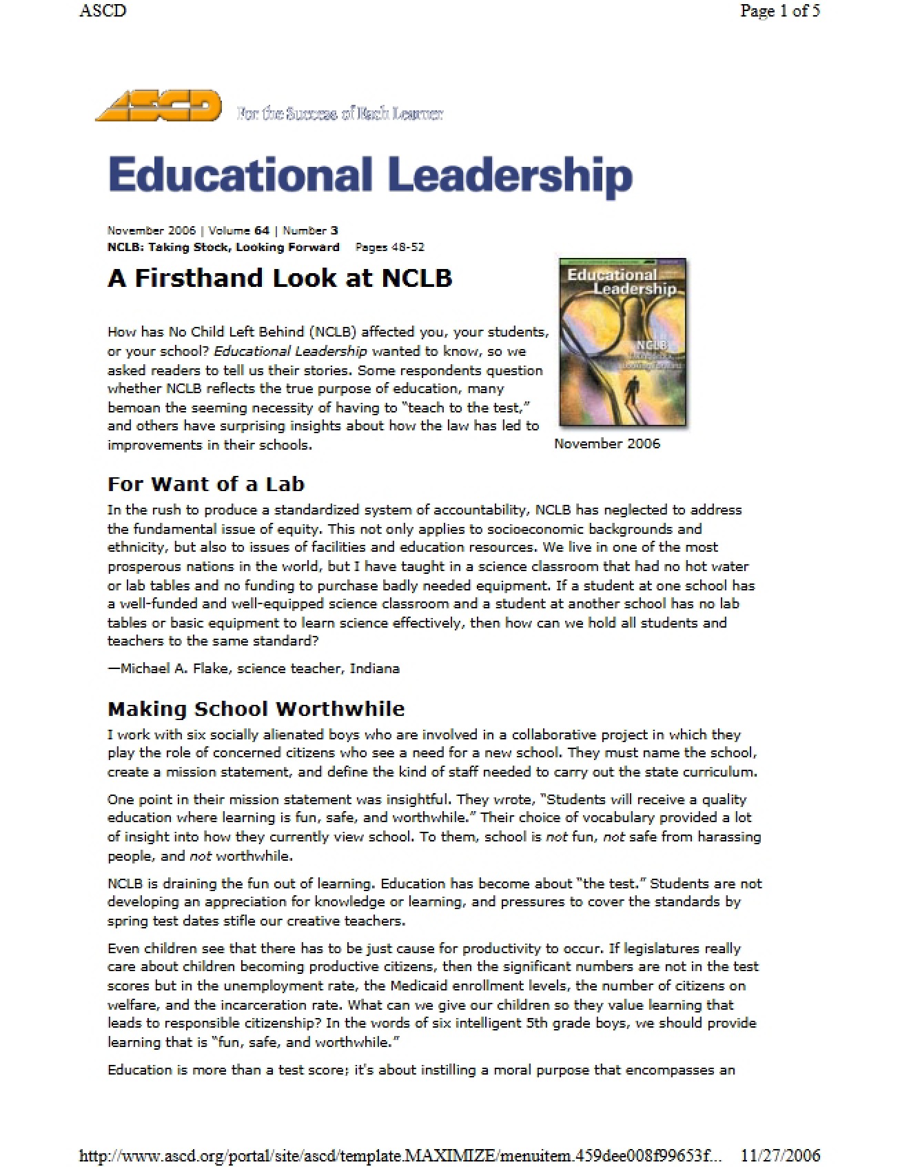 NCLB Firsthand Perspective