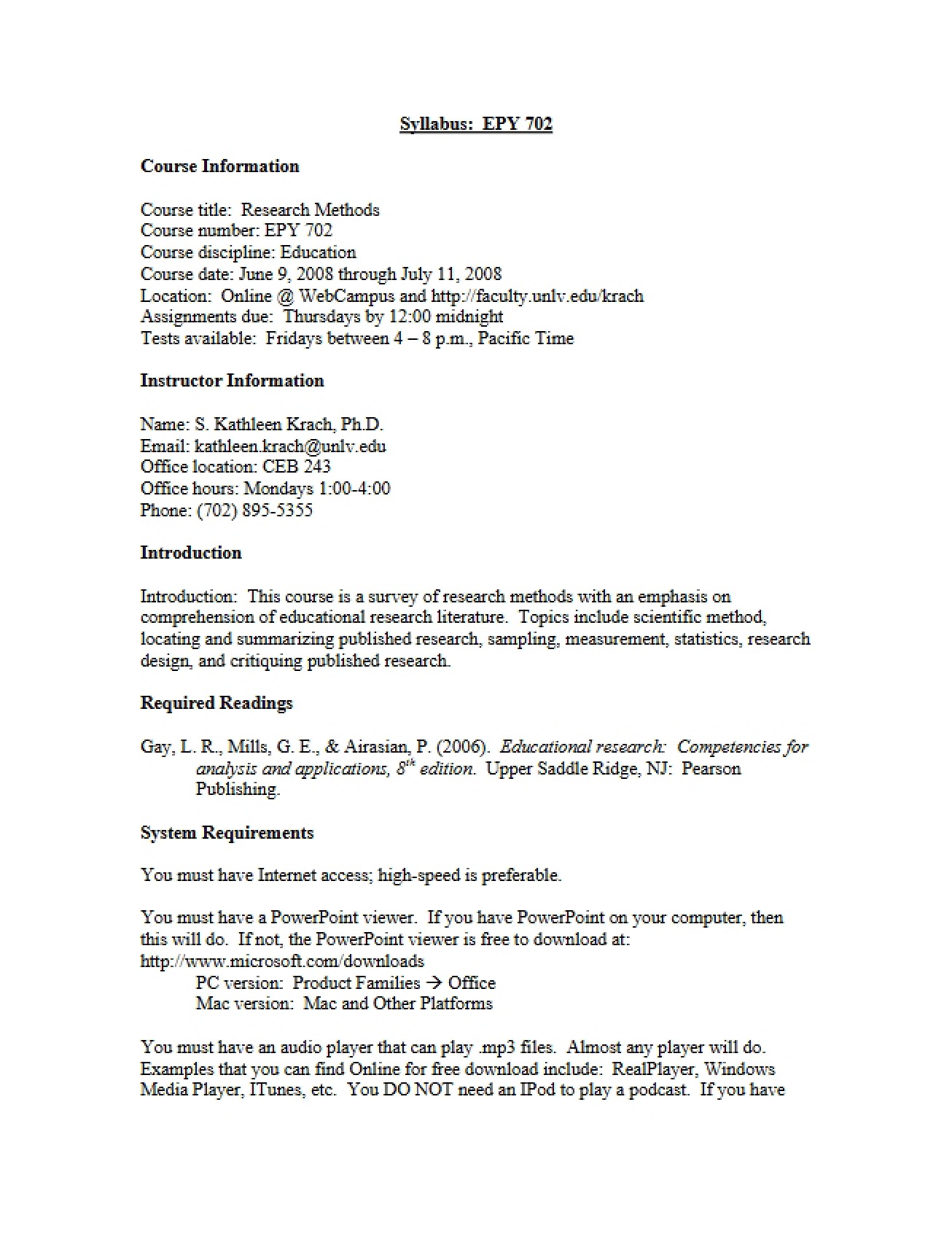 Research Methods Syllabus