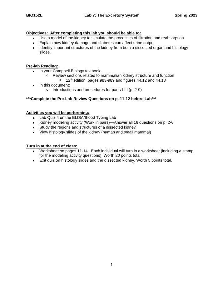 Kidney Function and Urine - The Excretory System