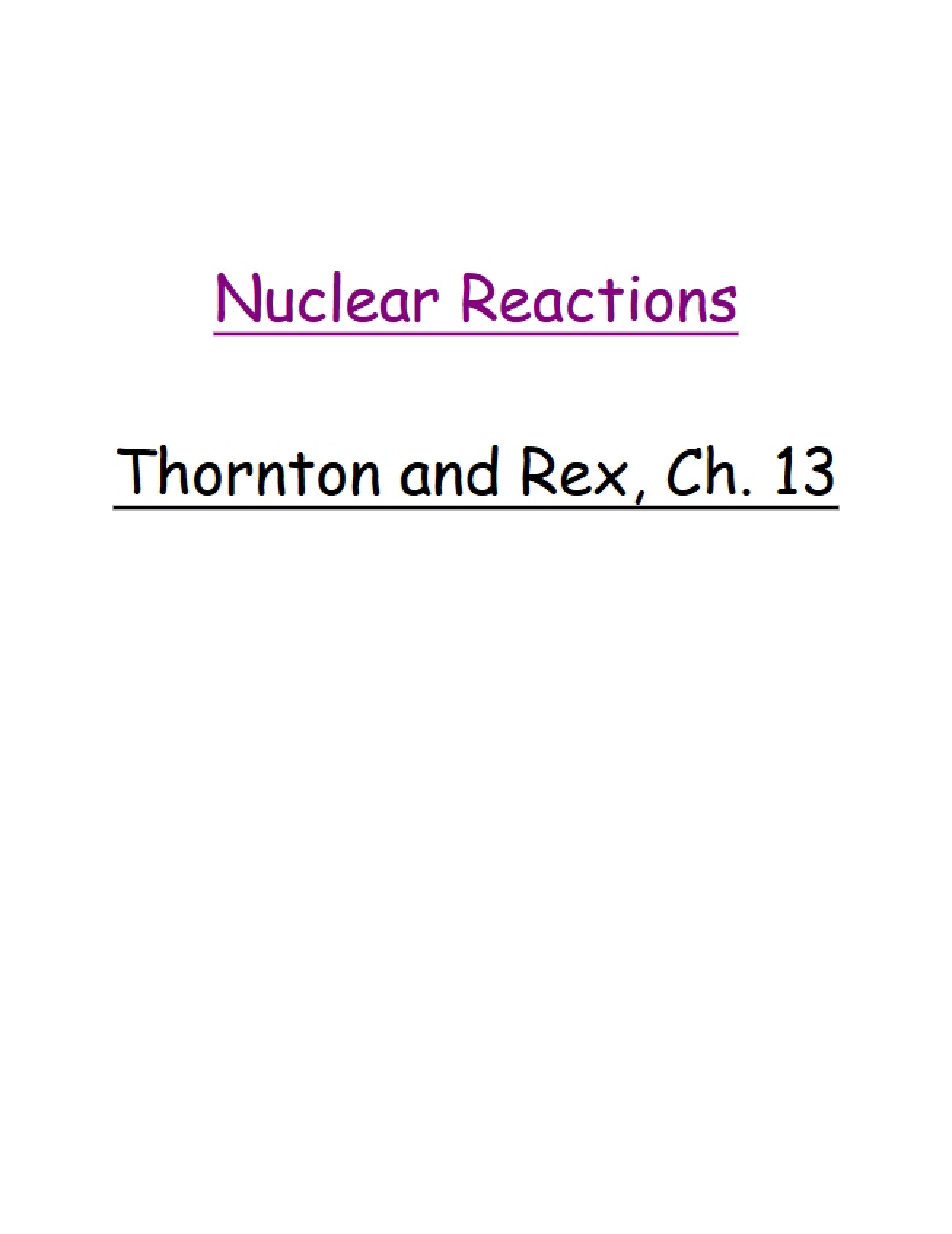 Reactions Nuclear - PHY 215