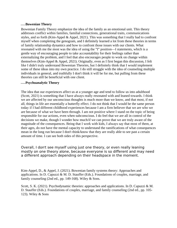 Notes on Psychoanalytic and Bowenian Theory