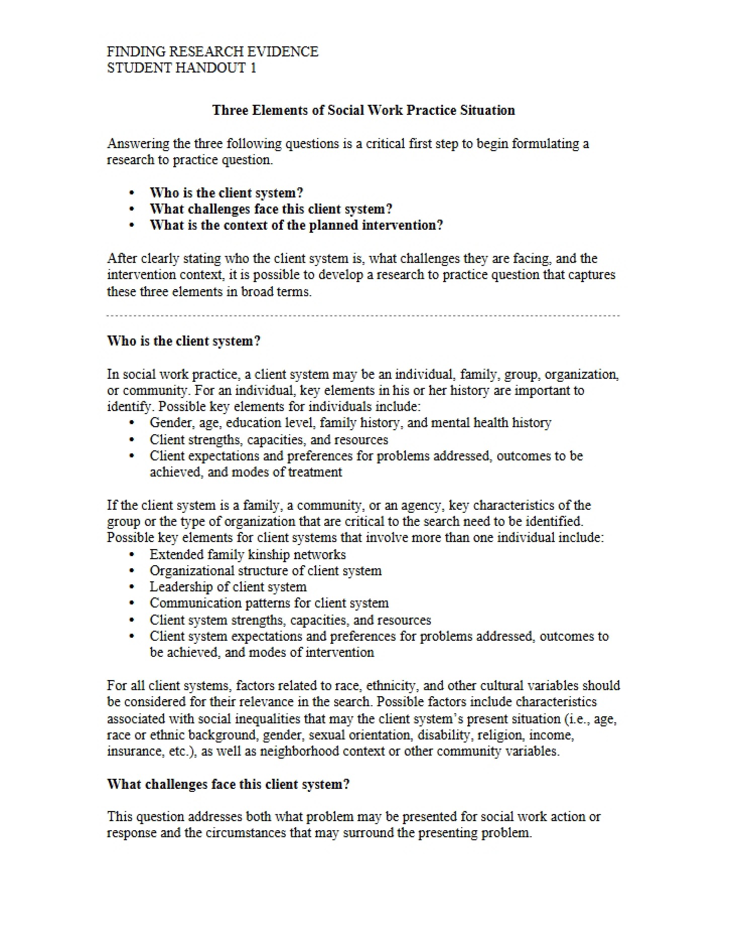 Social Work Practice Three Elements