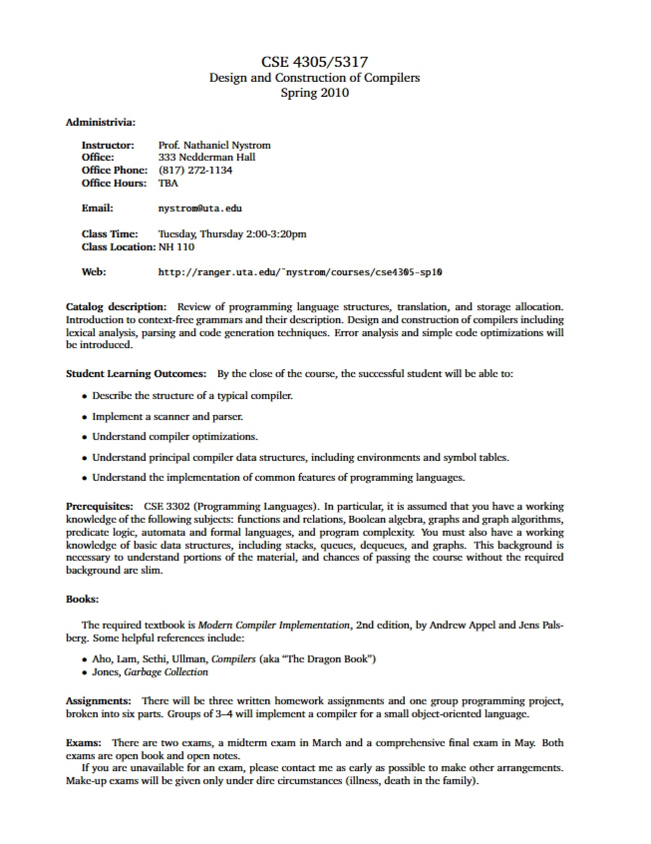 Syllabus Compiler DesignConstruction