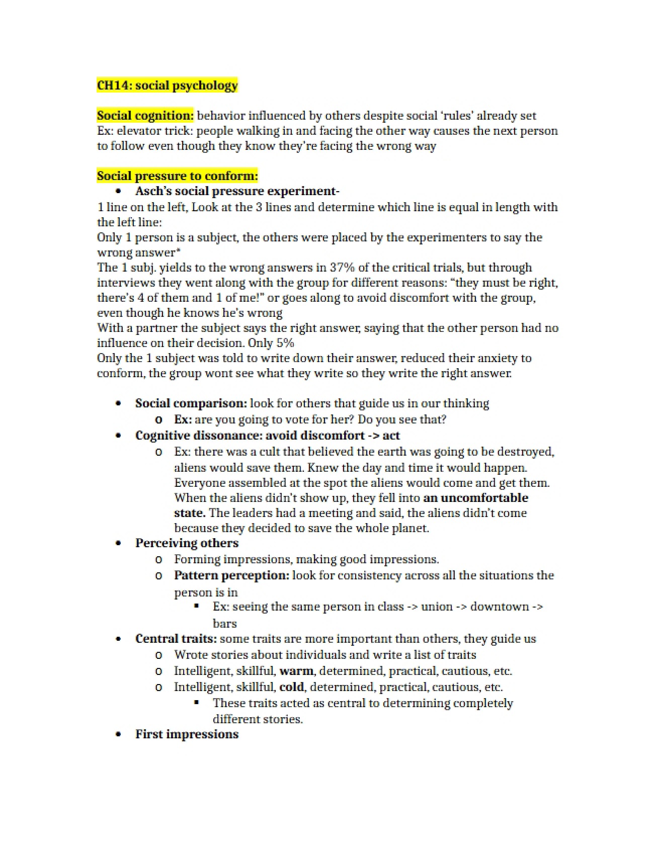 Psychology Lecture Summary for Chapter 14 (Dec 4)