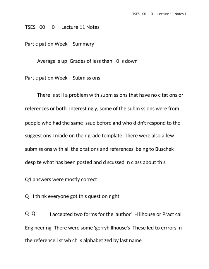 Lecture 11 Notes for TSES 3002