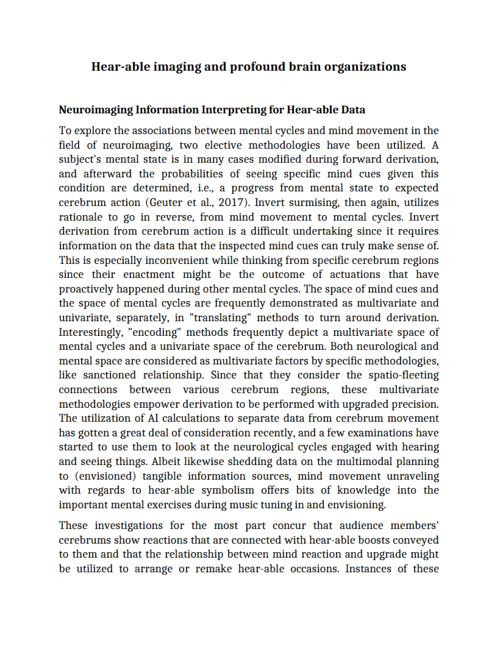 Deep Brain Organizations and Auditory Imaging