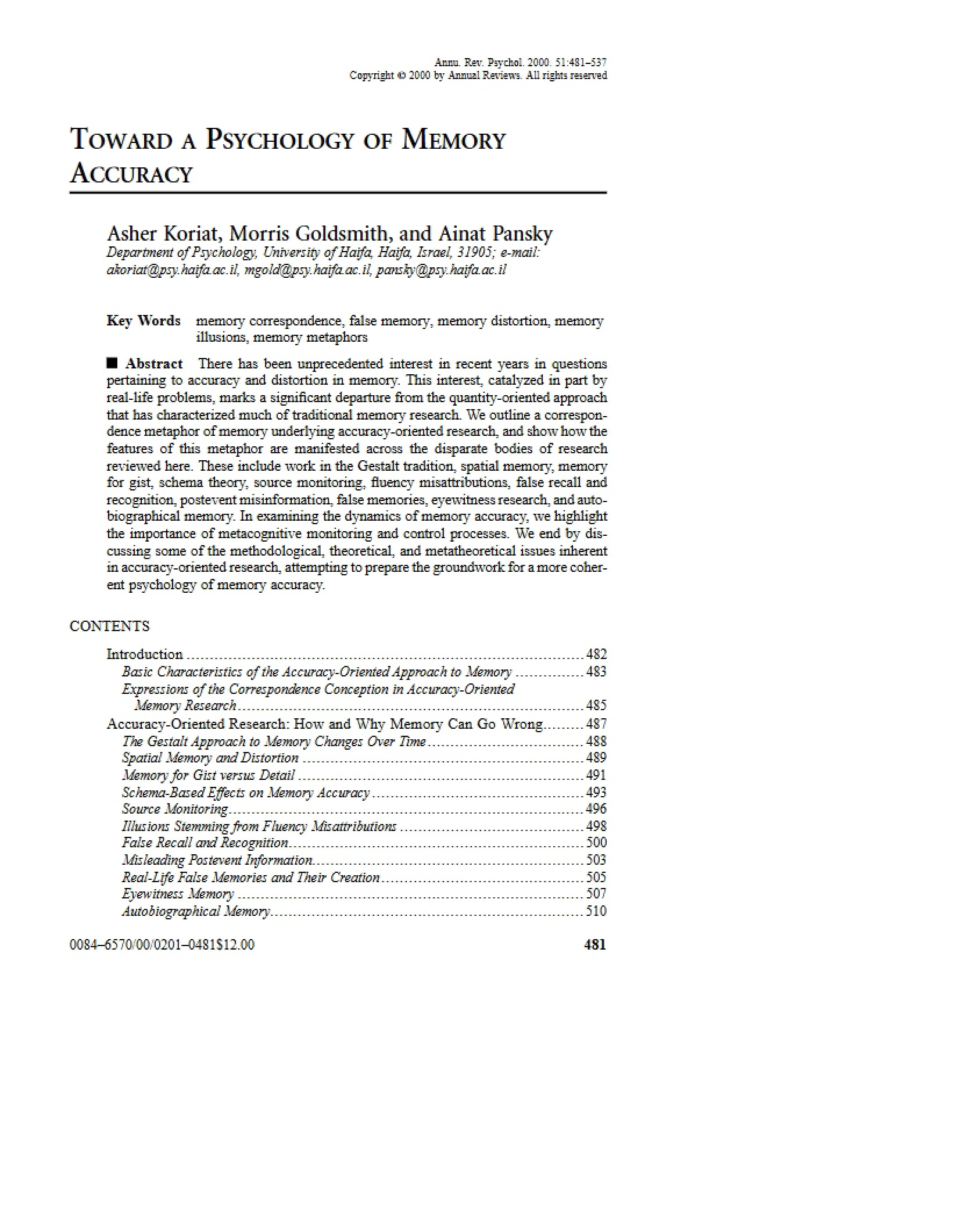 Memory Accuracy Psychology
