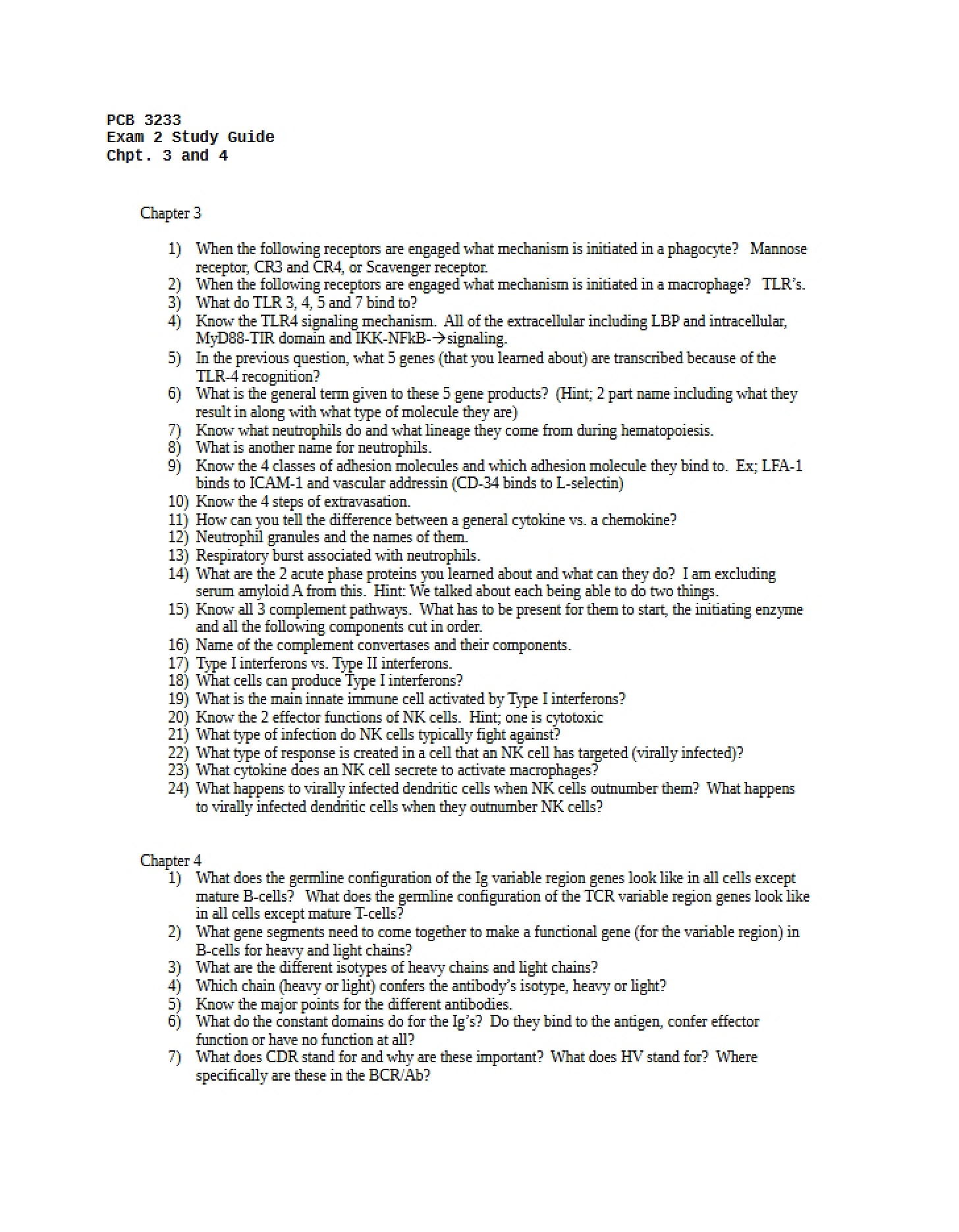 Study Guide Immunology Exam 2 (Chapters 3 and 4)
