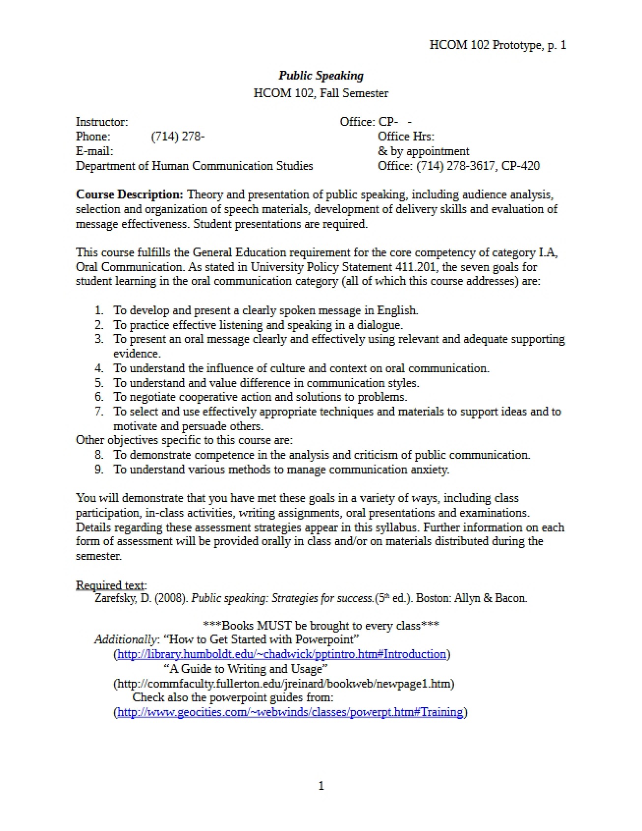 Prototype Syllabus for HCOM 102