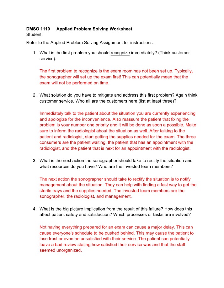 Worksheet for Applied Problem Solving