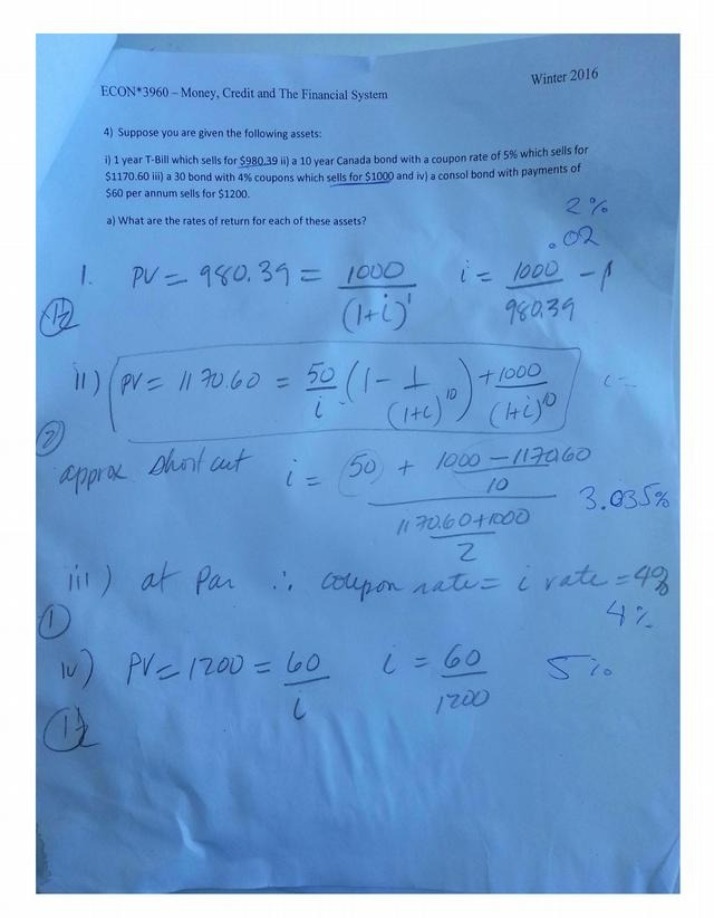 Winter 2016 Exam Questions - Money, Credit, and the Financial System