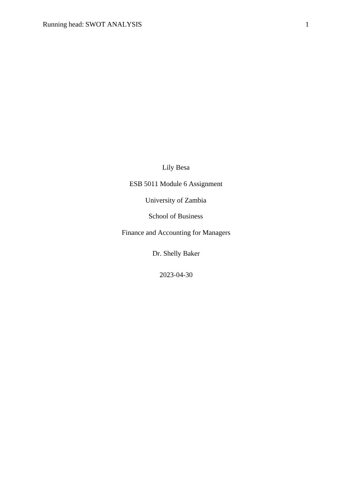 SWOT Analysis of the Hilton Garden Inn Hotel in Lusaka