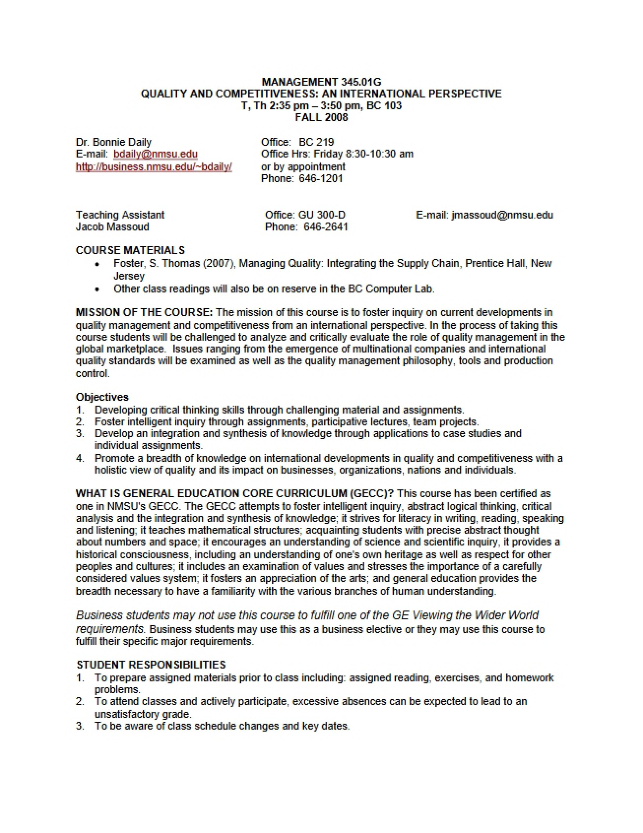 Quality and Competitiveness Syllabus - Fall 2008 - Daily