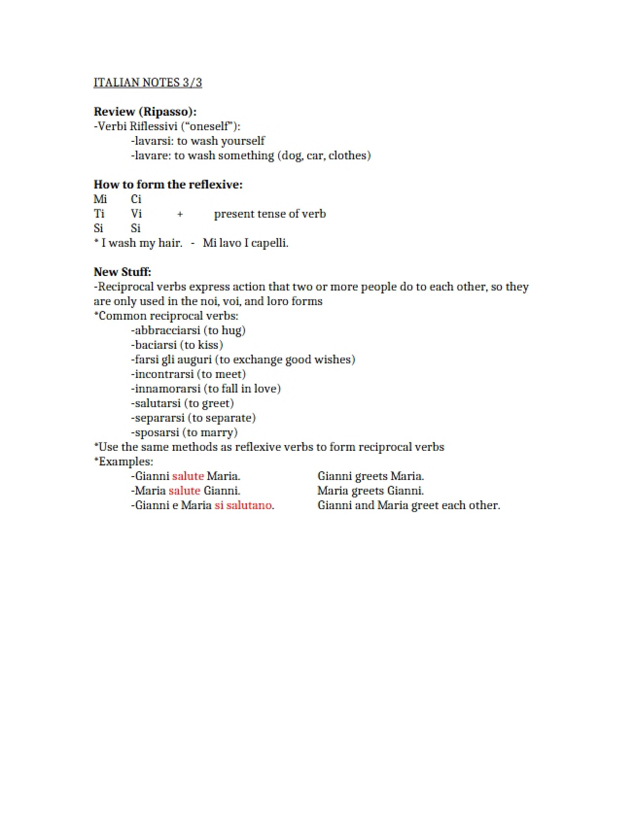 Elementary Italian Notes