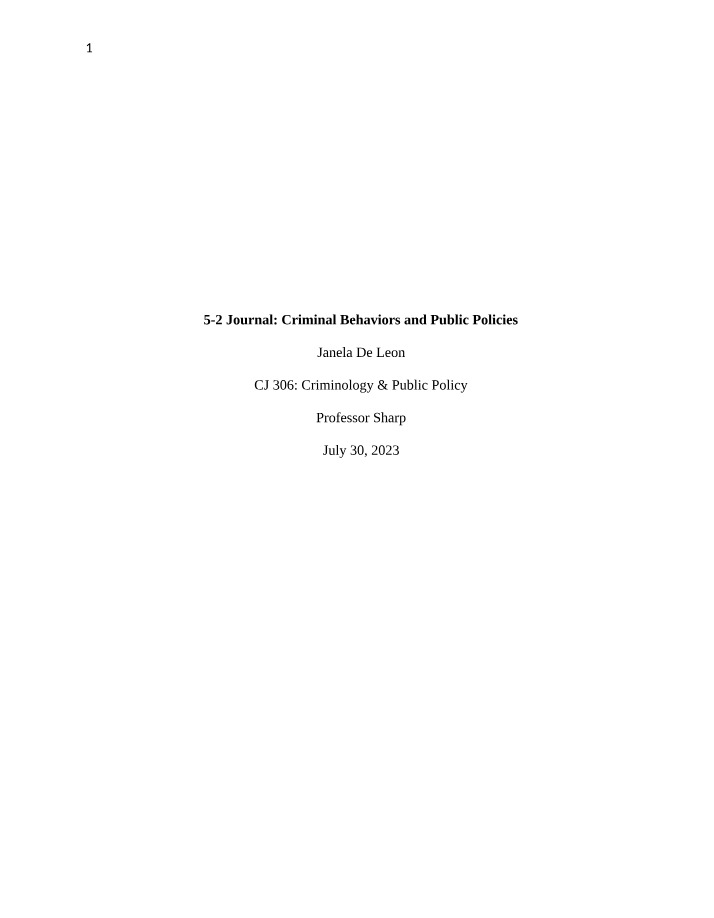 Criminal Behaviors and Public Policies - Journal