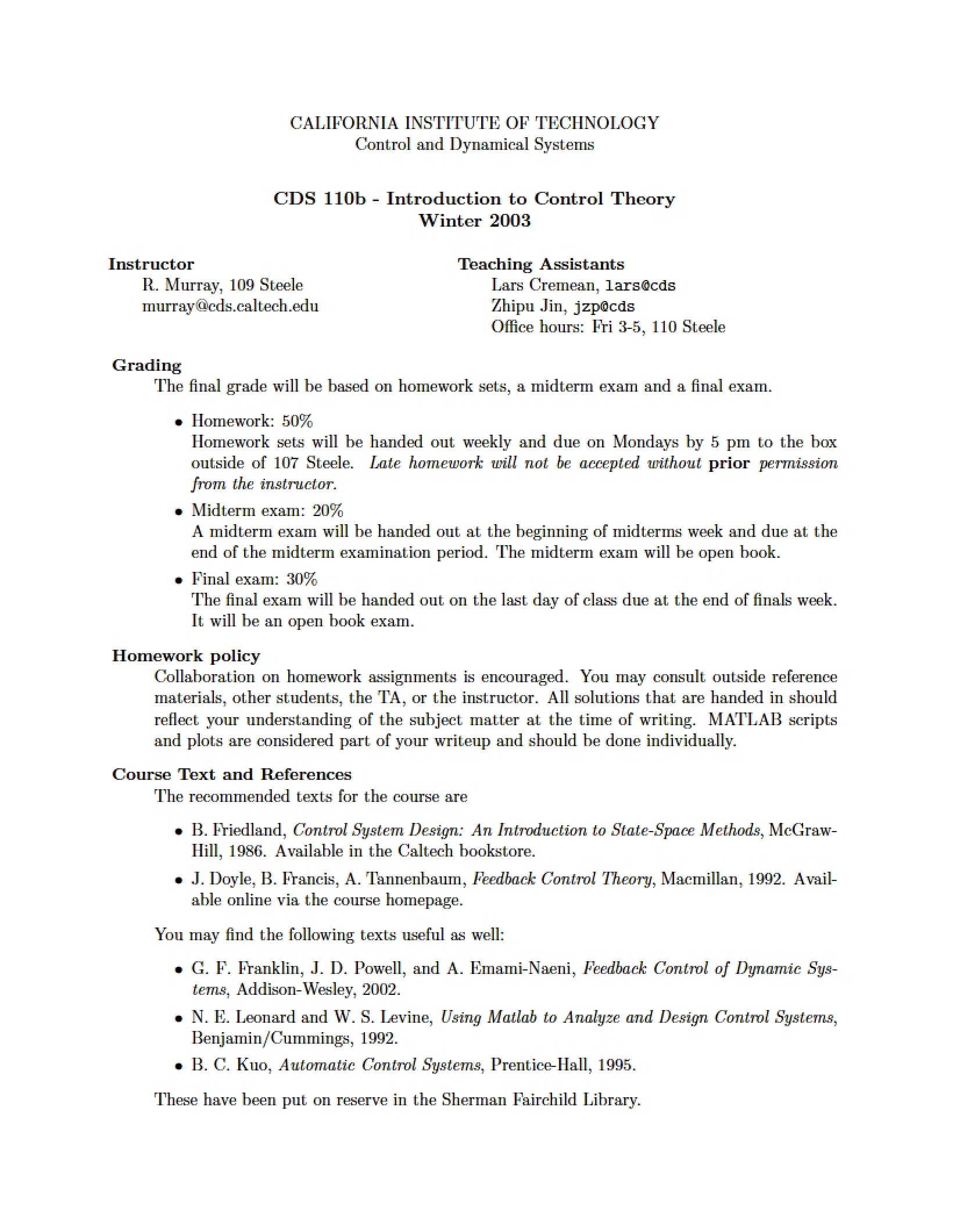 Dynamical Systems and Control