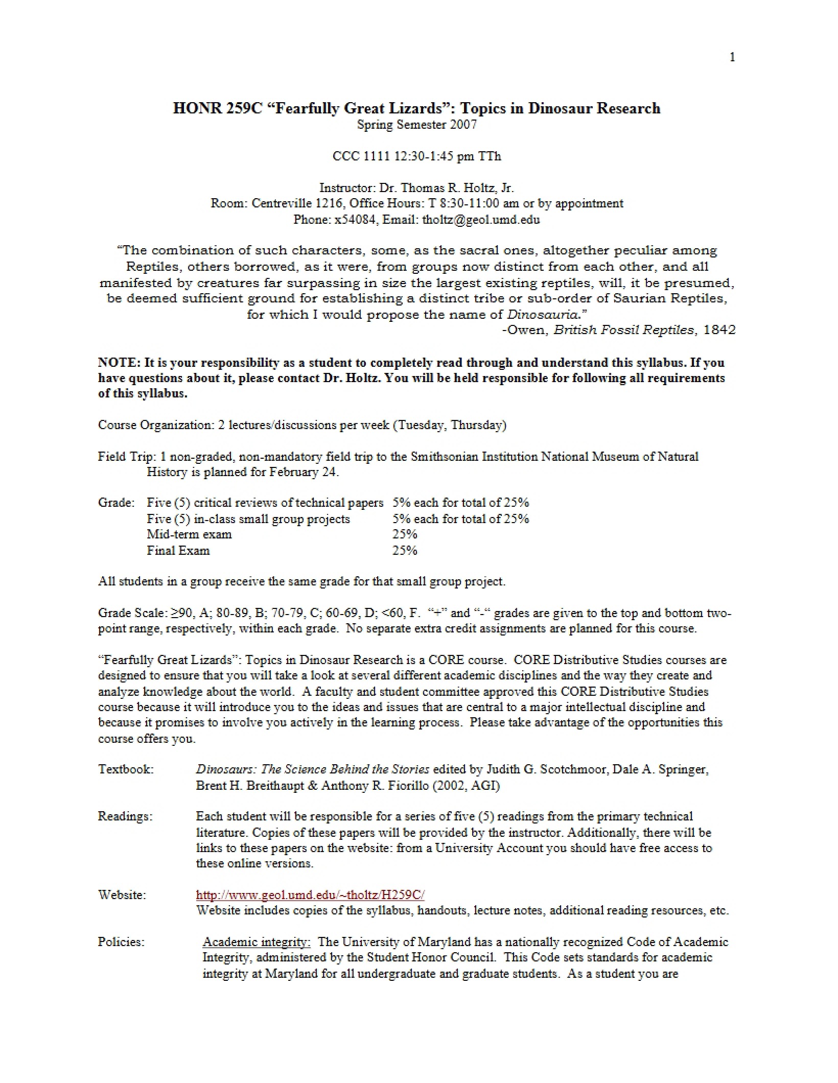 Dinosaur Research Syllabus