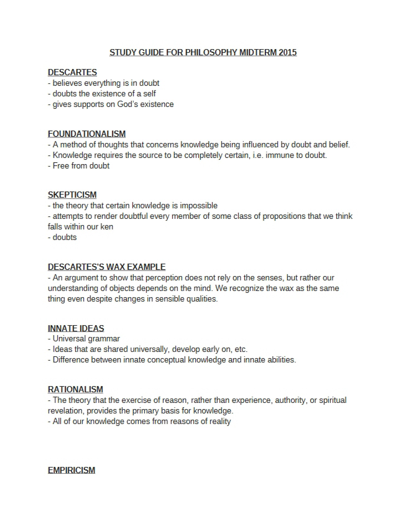 Philosophy Midterm Examination Guide