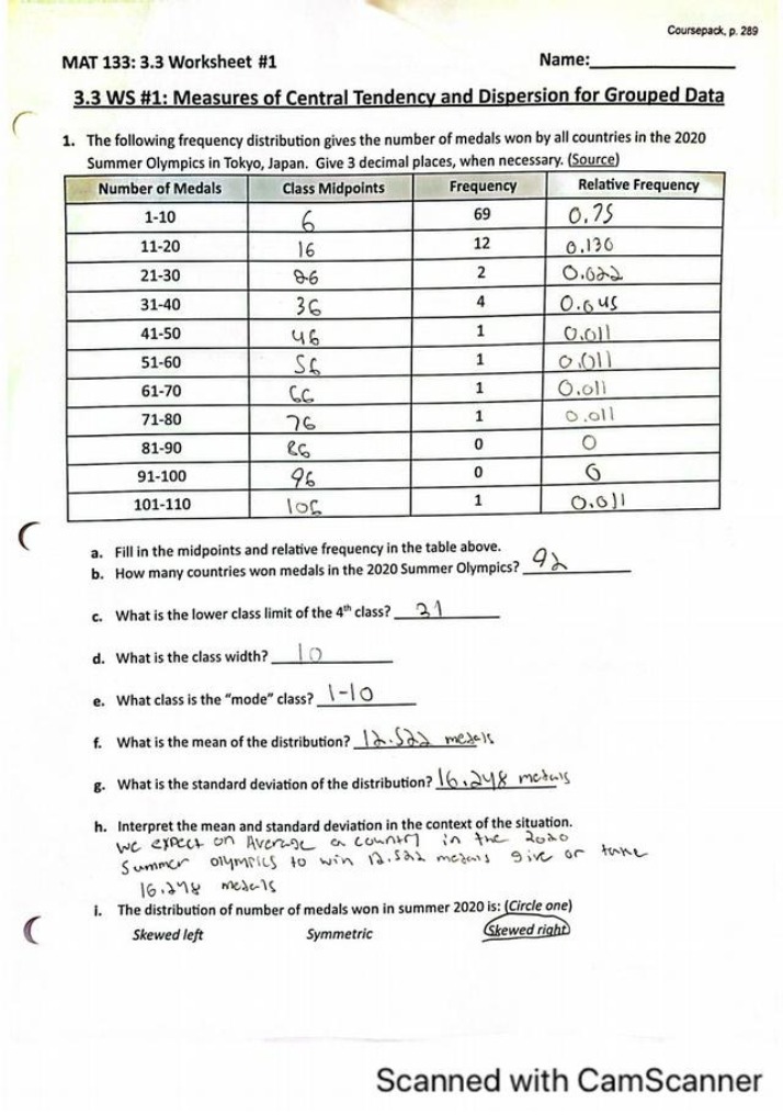 Worksheet 1 for MAT 133 Section 3.3
