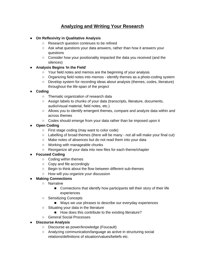 Writing and Analyzing Research Notes