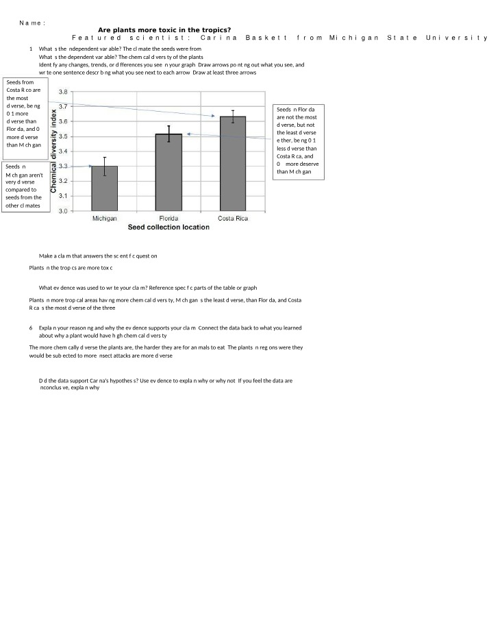 Worksheet - Are Plants More Toxic in the Tropics