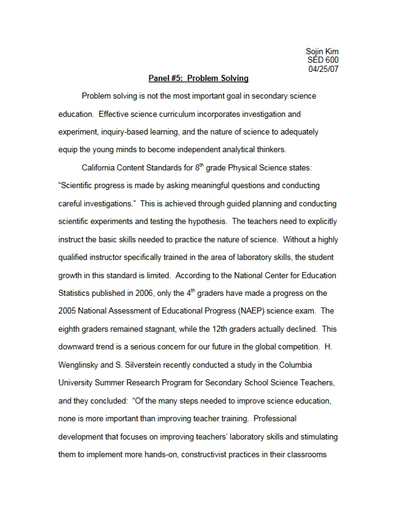Problem Solving Panel Discussion Five