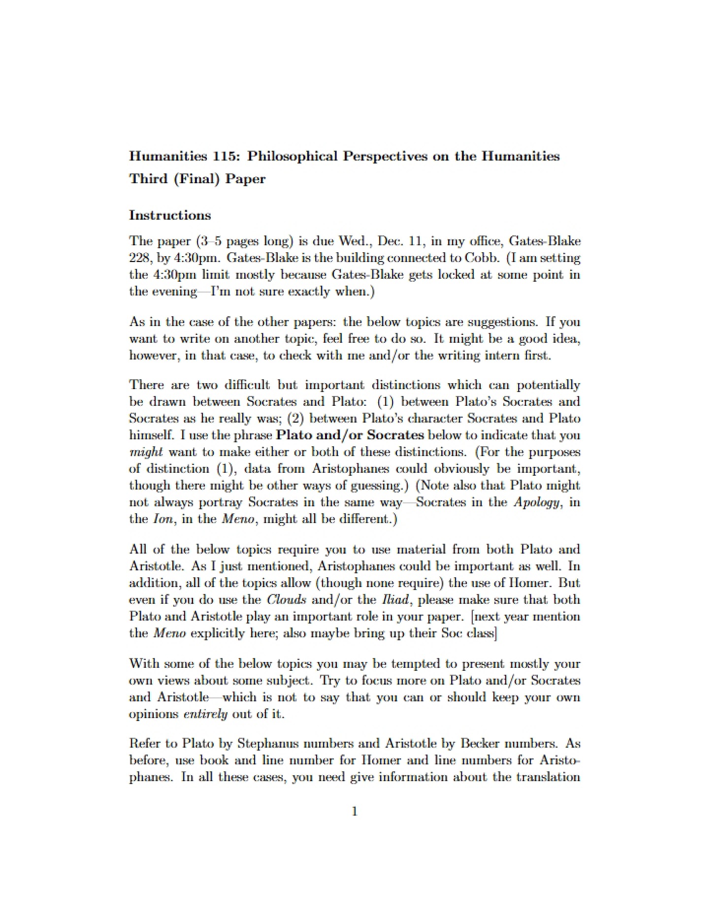 Philosophical Perspectives on the Humanities (Hum 115)
