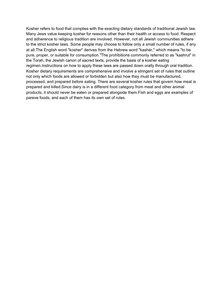 Explanation of Kosher Food Laws