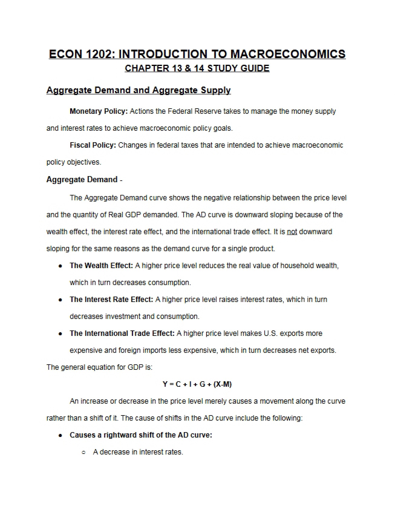 Aggregate Demand and Aggregate Supply