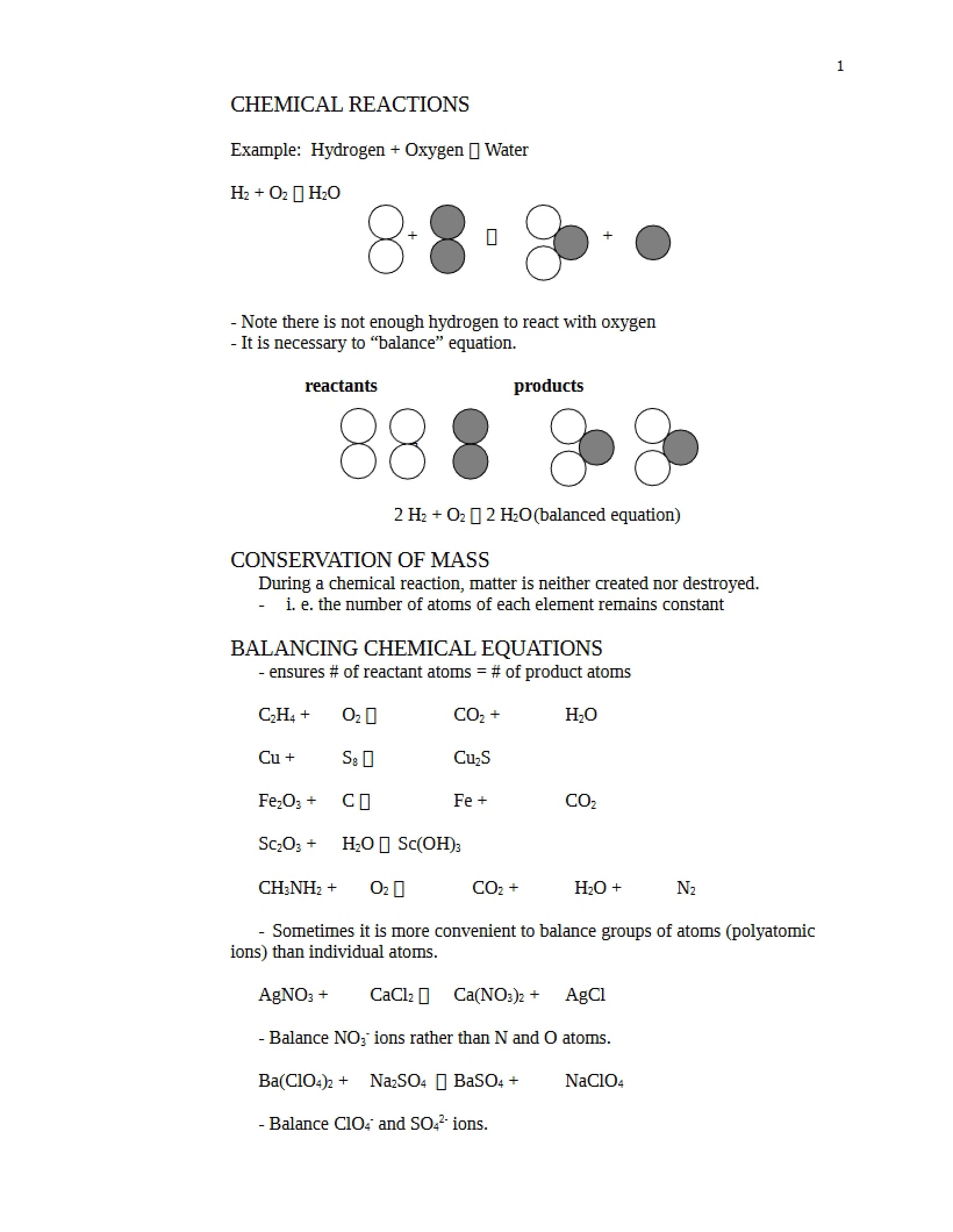 Reactions of Chemicals
