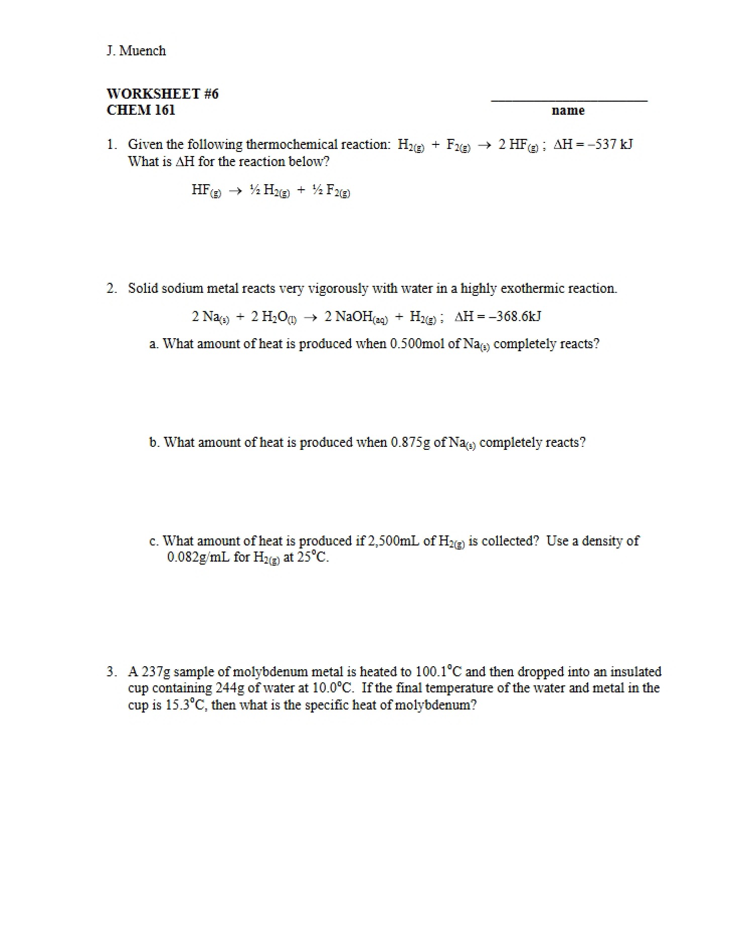 Sixth Worksheet