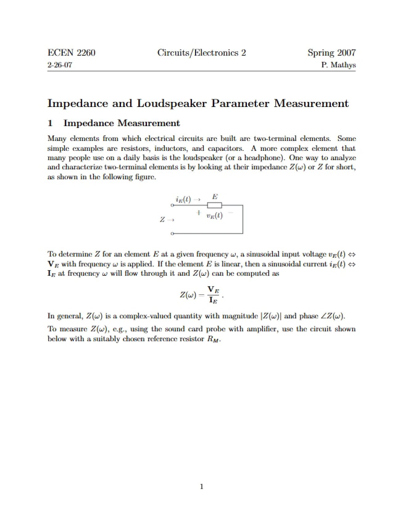 Measurement of Loudspeaker Parameters and Impedance