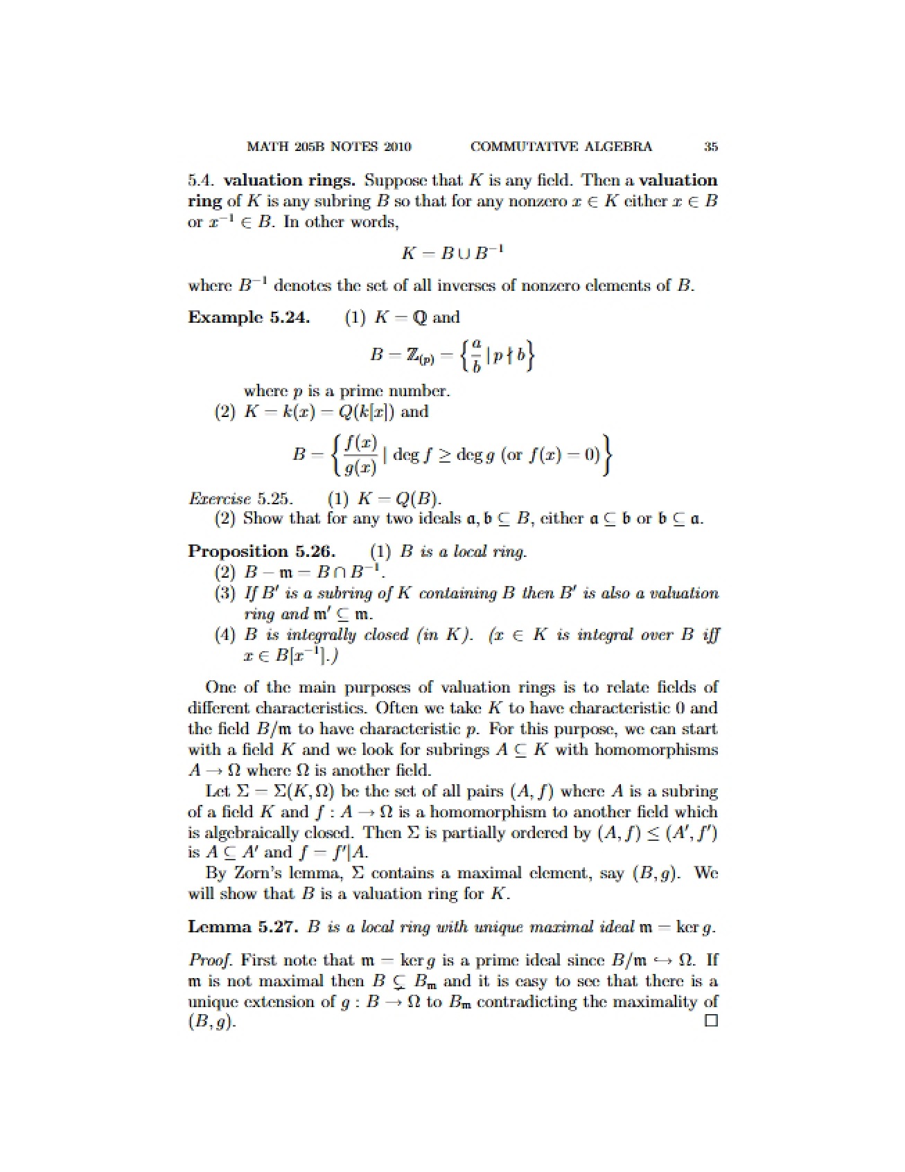 2010 Commutative Algebra Notes Unit 35