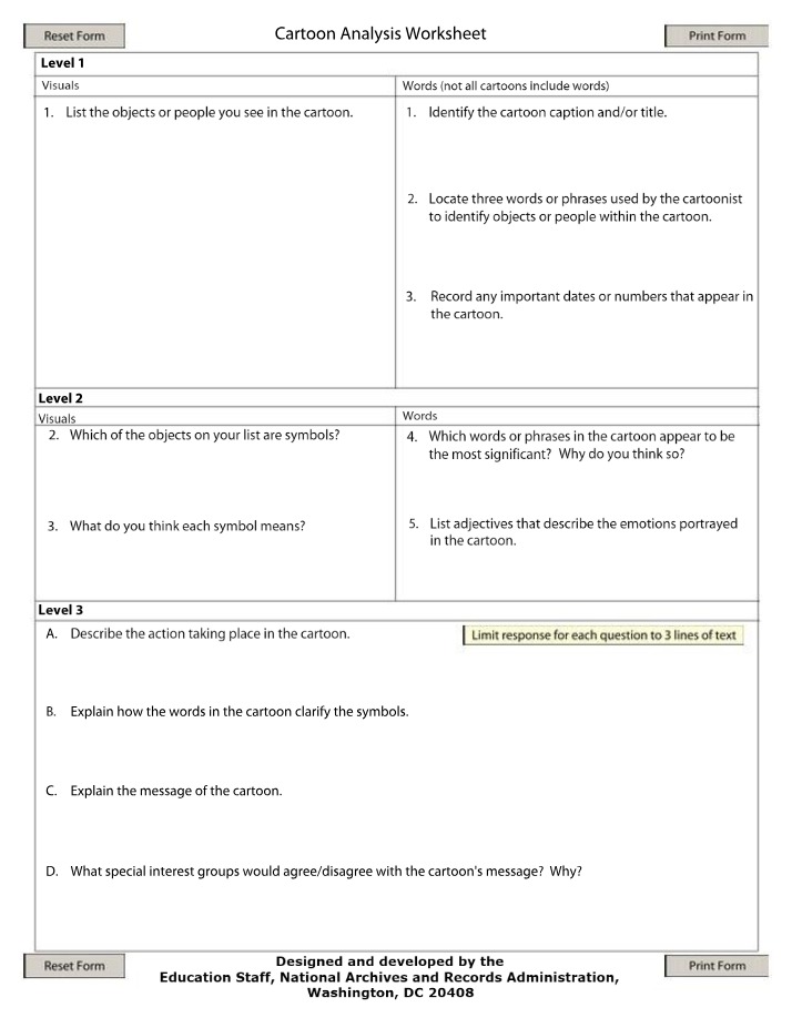 Worksheet for Cartoon Analysis