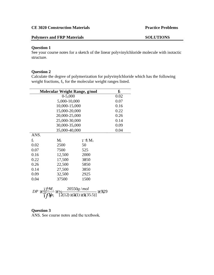Polymers and FRP Materials - Practice Problems and Solutions