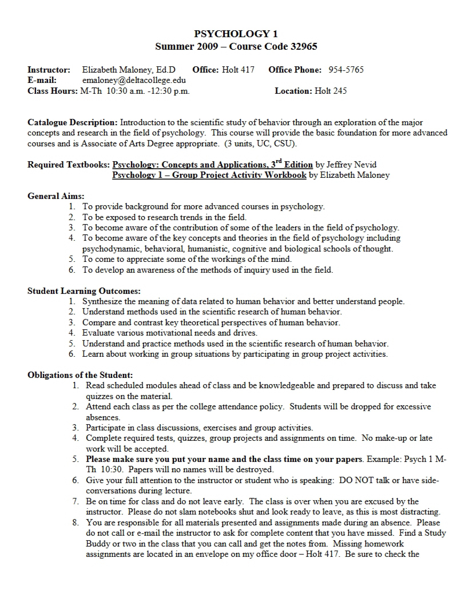 Syllabus for Psych 1