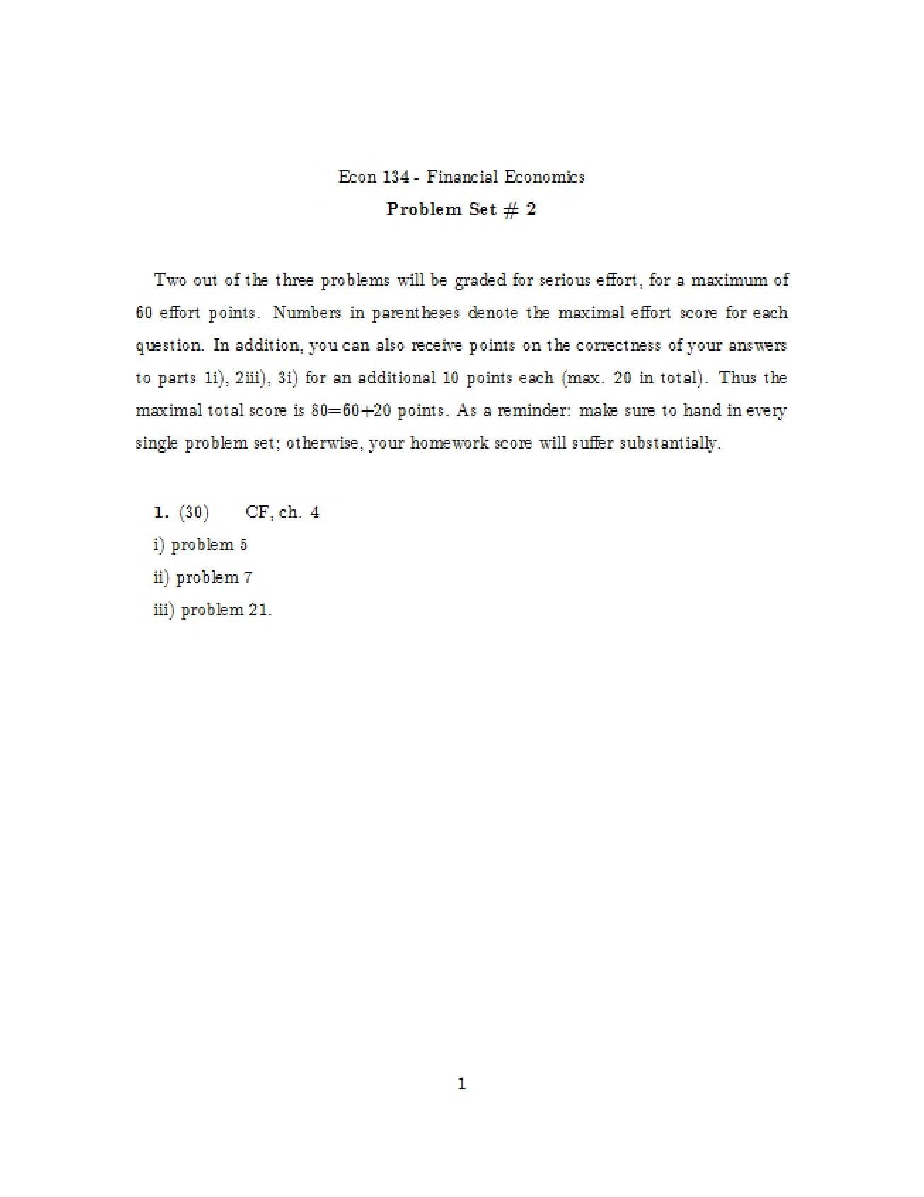 Problem Set 2 for Financial Economics