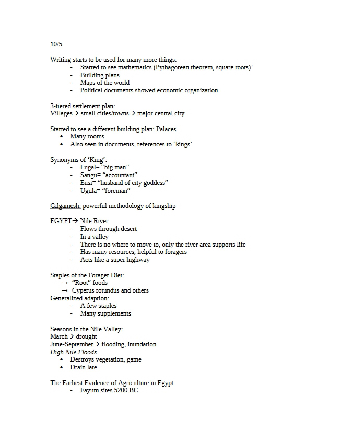 Ancient Civ Lecture Summary