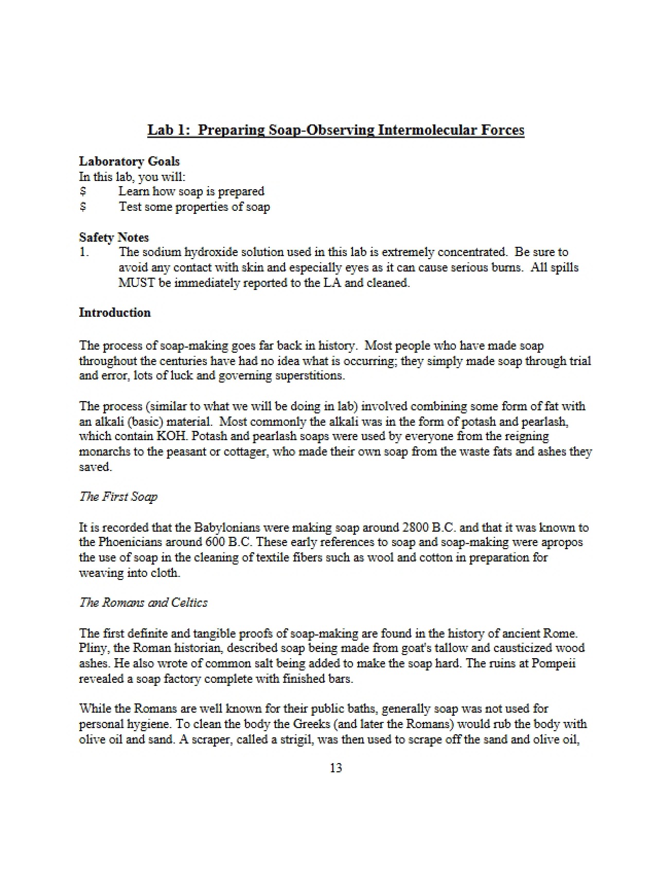 Intermolecular Forces and Soap Prep (Lab 1)