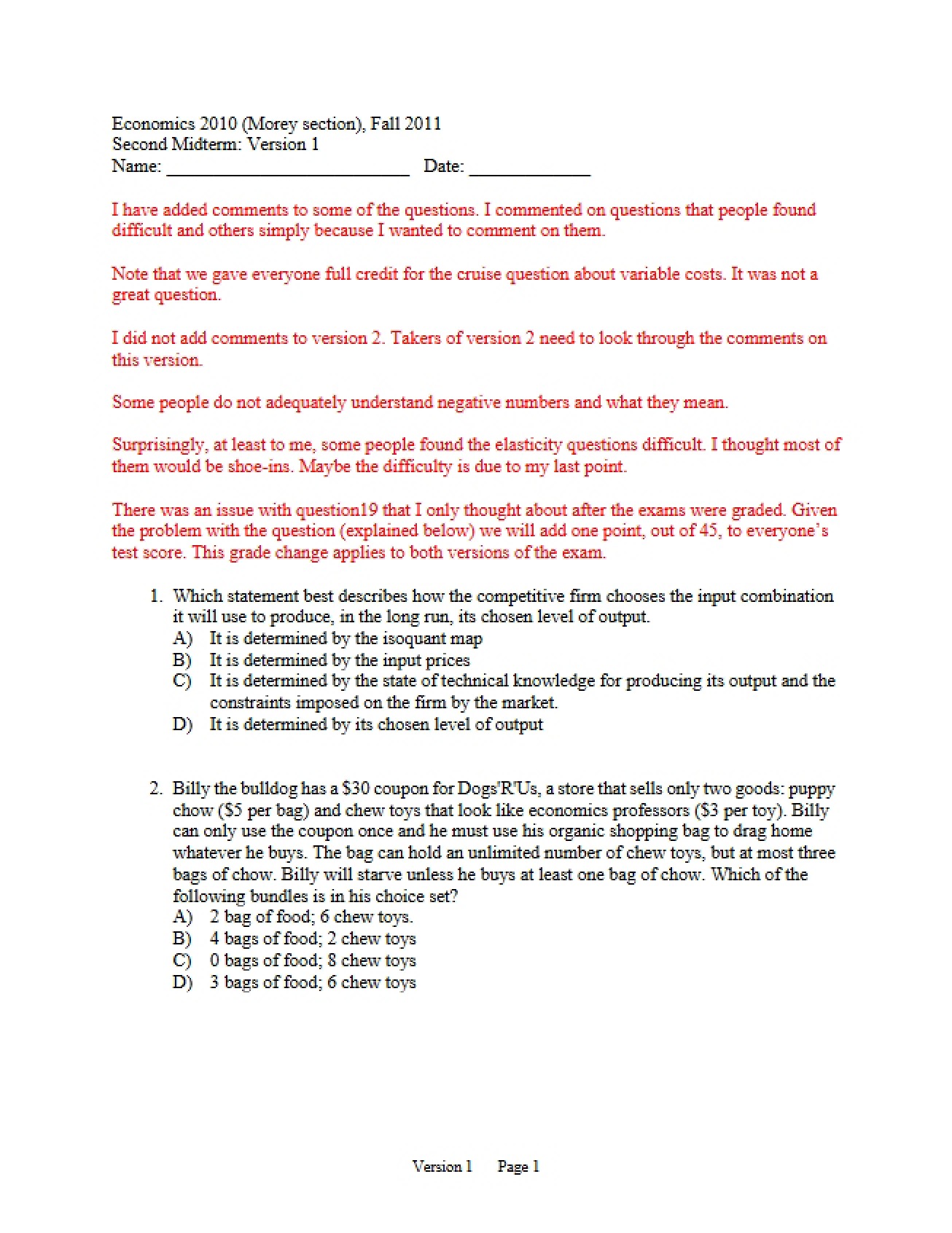 Second Midterm Exam - Version One