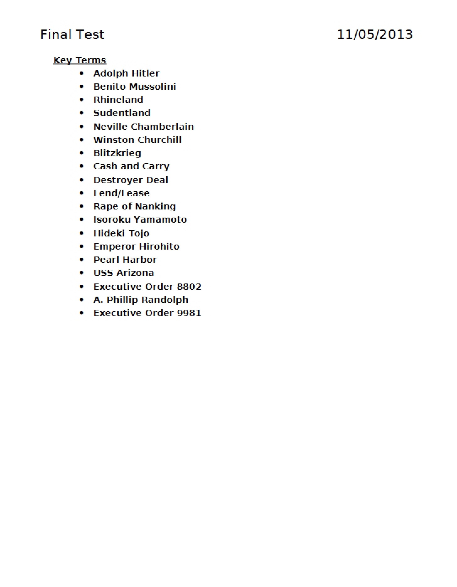 Foundational Knowledge Review for Test One