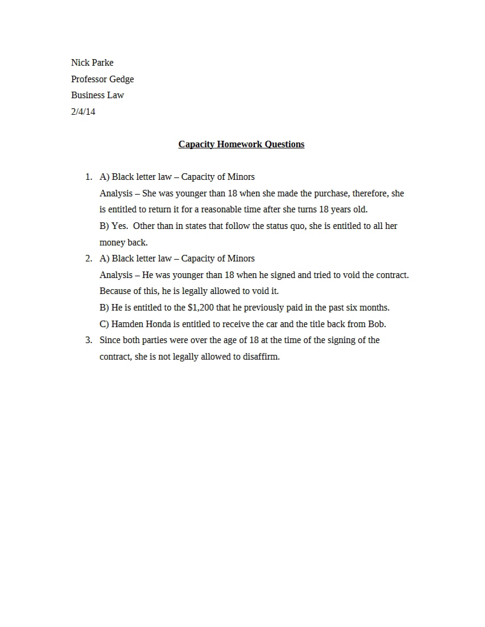 Homework Questions on Capacity
