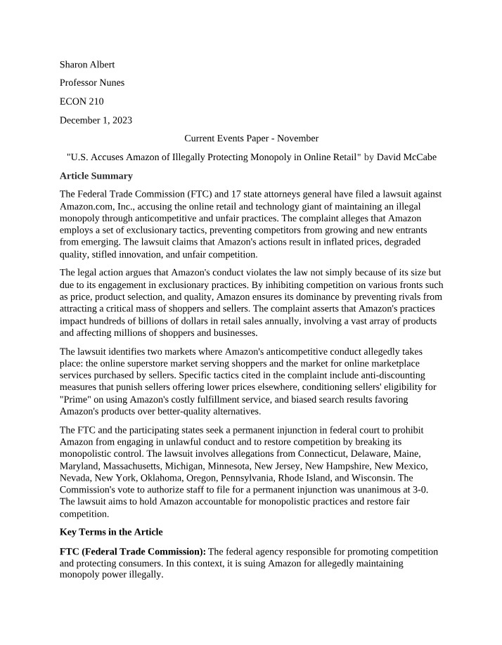 November Current Events Paper