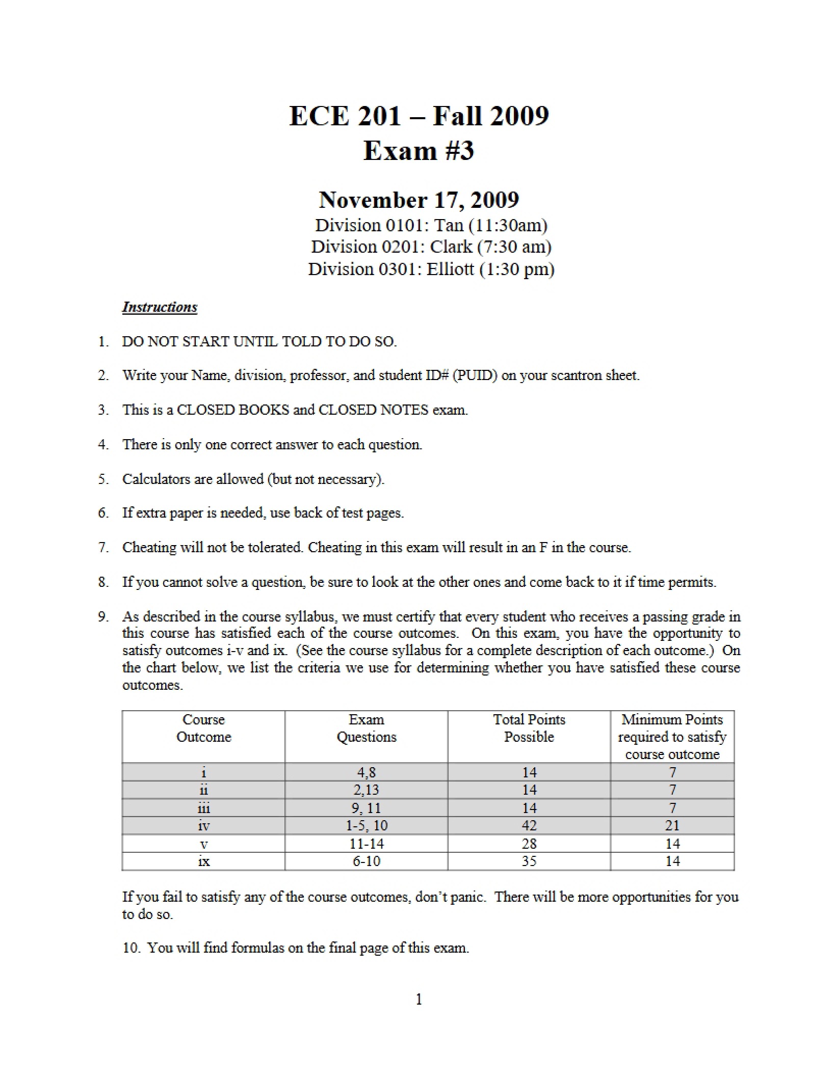 Fall 2009 Exam 3