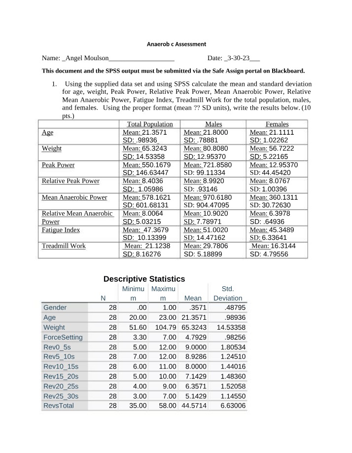 Write Up for Anaerobic Assessment
